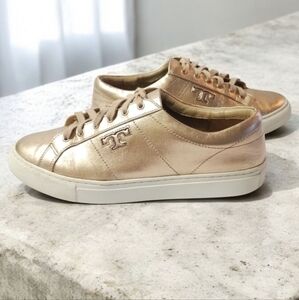Tory Burch Women's Amalia Nappa Leather Metallic Rose Gold Lace-up Sneakers